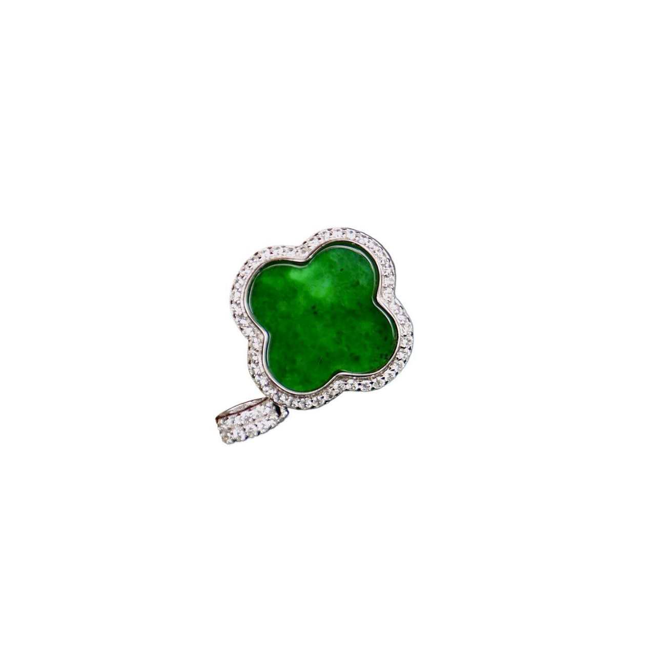 Natural Jade Four-Leaf Clover Pendant 925 silver