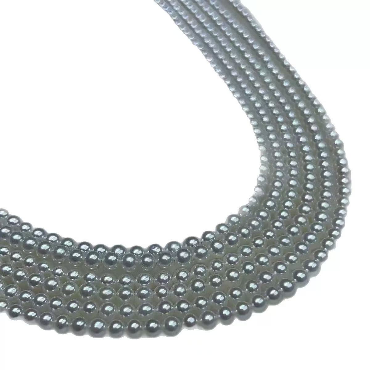 Freshwater pearl necklace 3mm nearly round aurora flawless sterling sliver millet chain.