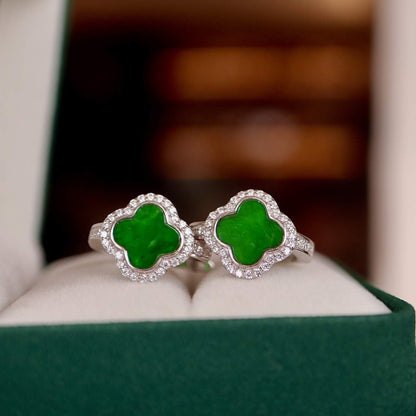 Natural Jadeite four-leaf clover earrings
