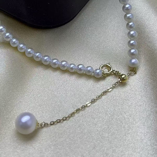 Freshwater pearl necklace 3mm nearly round aurora flawless sterling sliver millet chain.