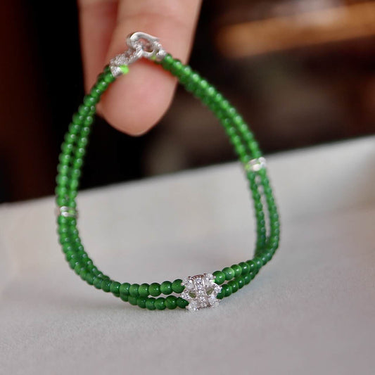 Natural Jadeite  millet bead bracelet  double row