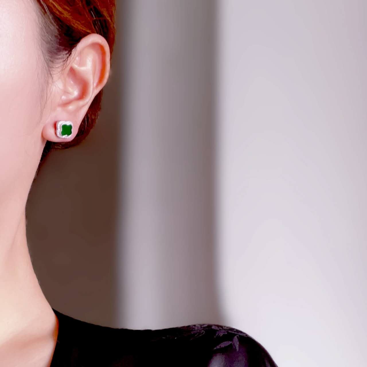 Natural Jadeite four-leaf clover earrings